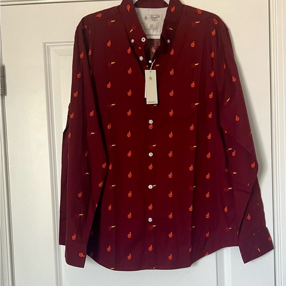 NWT Original Penguin Button Down Slim Fit Cabernet Sport Shirt Long Sleeve Sz L - Picture 2 of 16